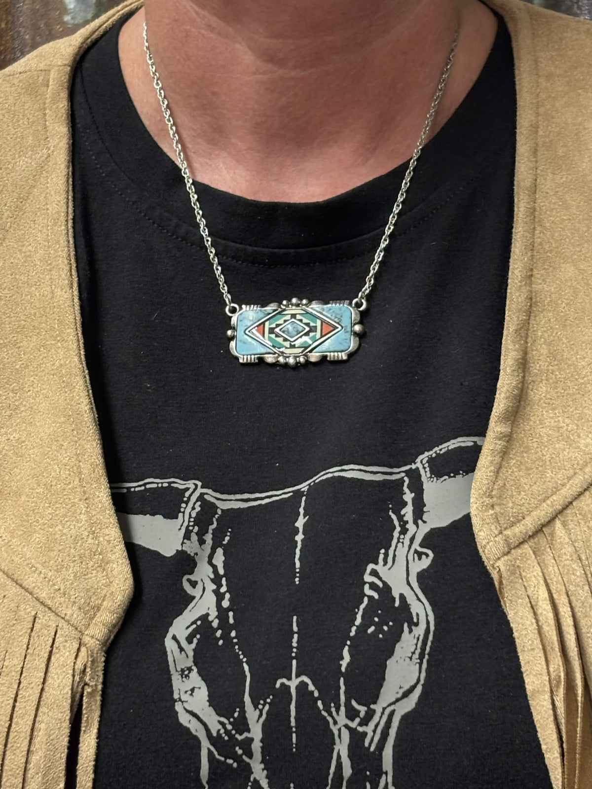 Southwestern Rectangle Pendant Necklace