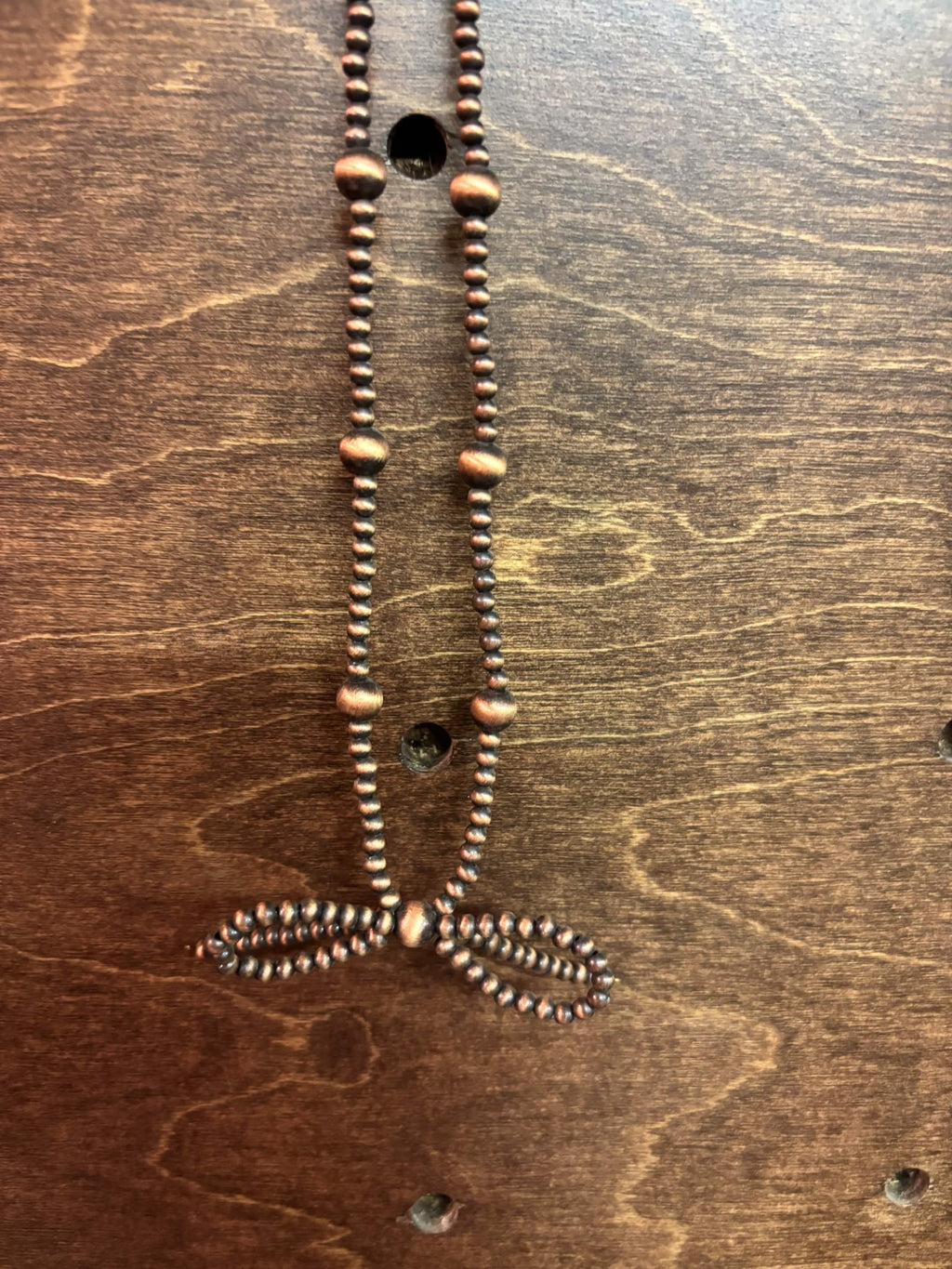 Rustic Copper Beaded Bow Necklace