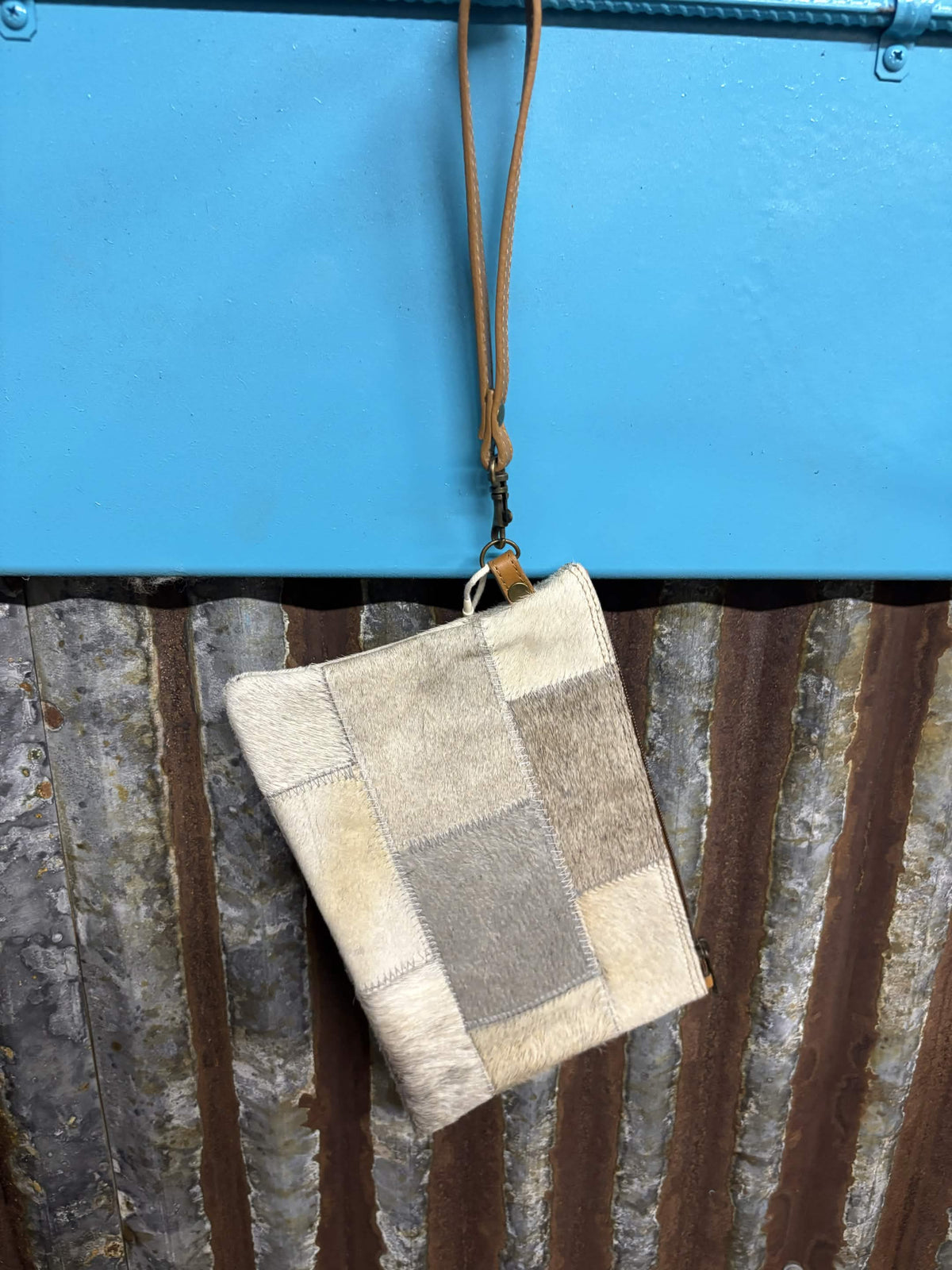 Genuine Hair-On Cowhide Zipper Wristlet Pouch