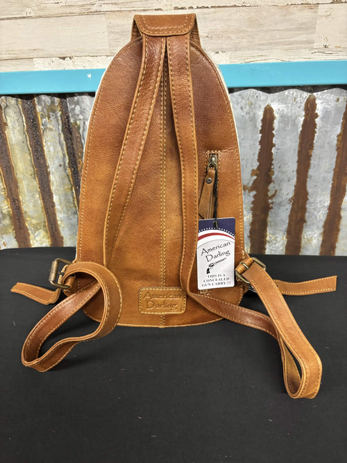 American Darling Cowhide & Floral Tooled Leather Concealed Carry Sling Bag