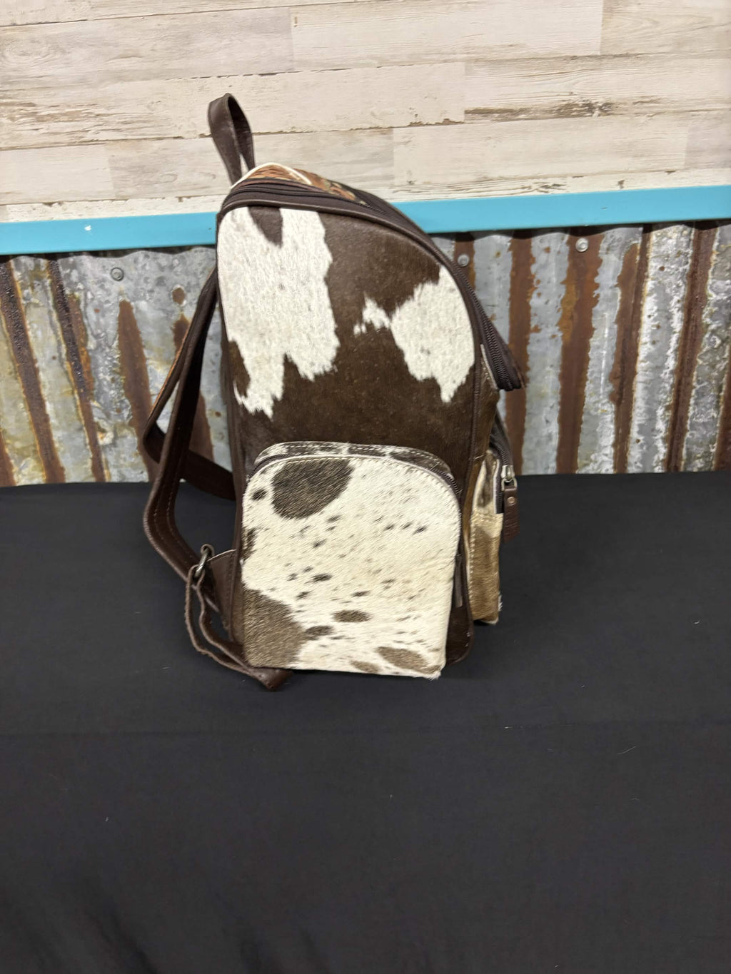 Western Floral Tooled Leather & Hair-On Hide Concealed Carry Backpack