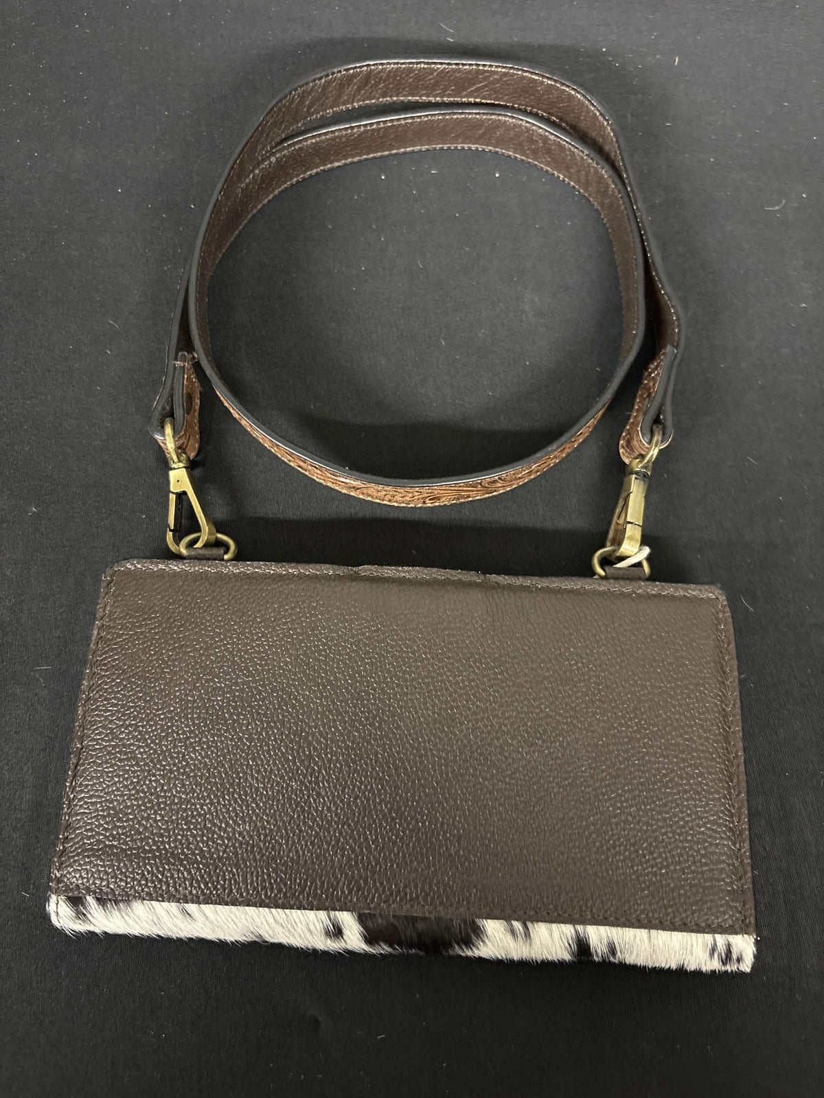 Western Floral Tooled Leather & Cowhide Crossbody Wallet