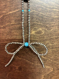 Turquoise Silver Beaded Bow Necklace