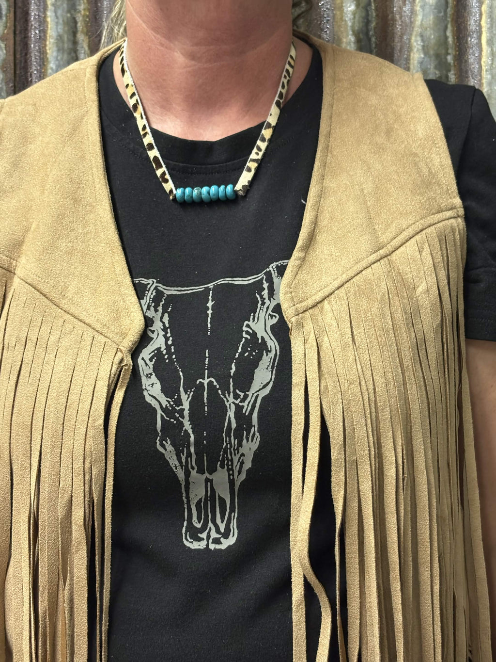 Faux Leather and Bead Necklace