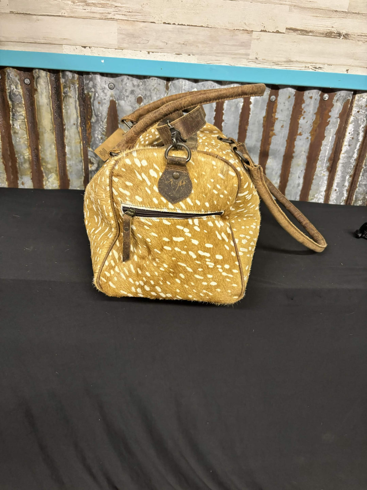 Speckled Fawn Cowhide Overnight Duffel