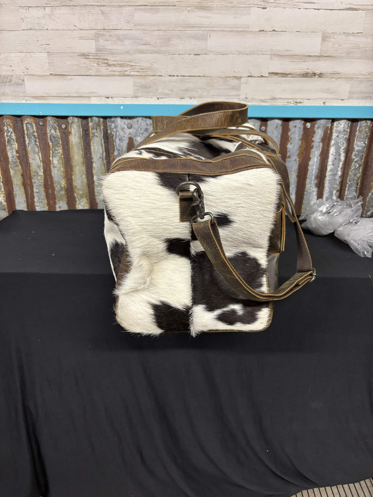 Black & White Cowhide Weekender Duffel Bag