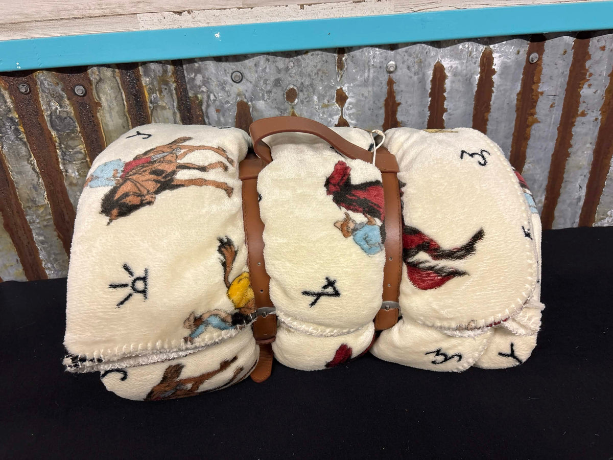 Western Cowboy Branded Sherpa‑Backed Queen Blanket