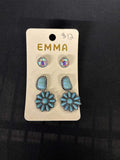 Southwestern Turquoise Floral & Iridescent Stud Earring Trio