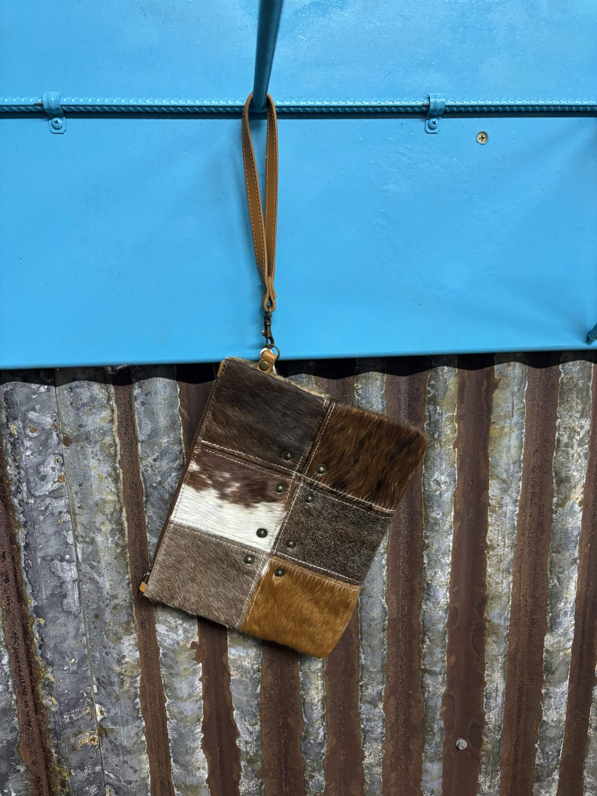 Rustic Patchwork & Cowhide Wristlet Wallet