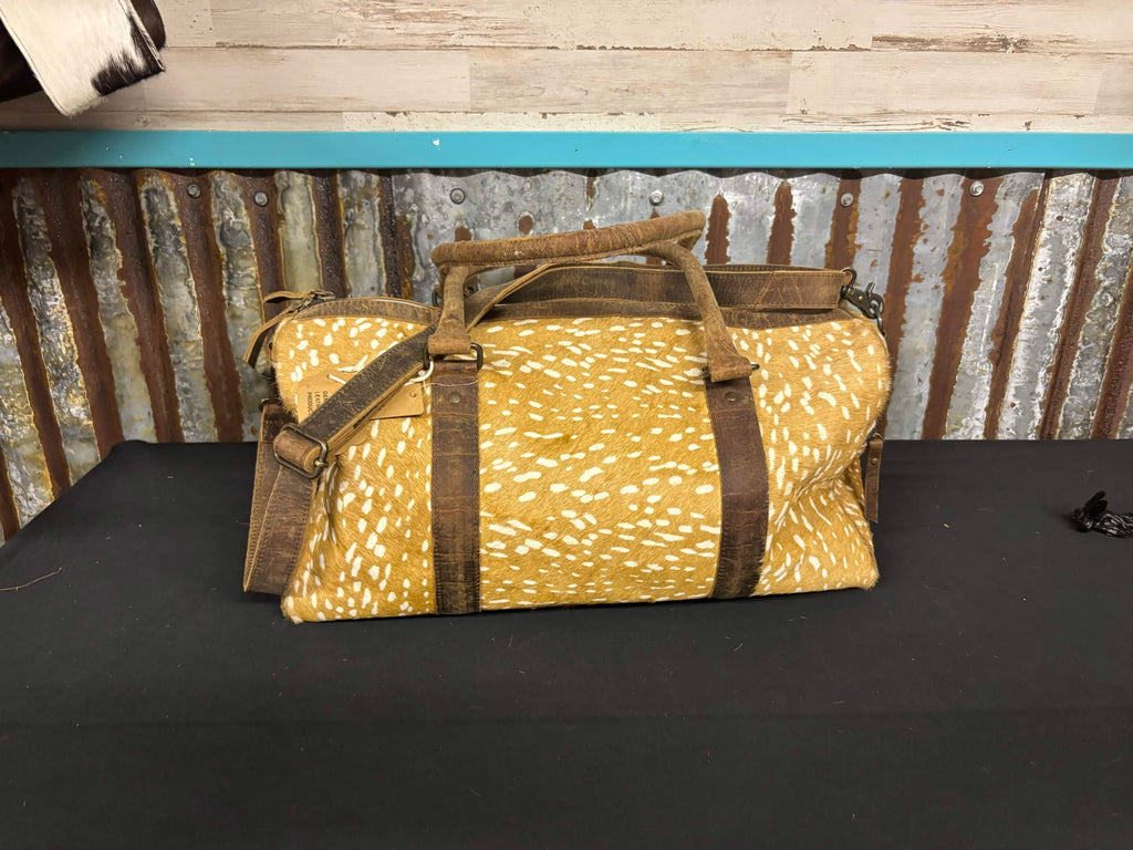 Speckled Fawn Cowhide Overnight Duffel