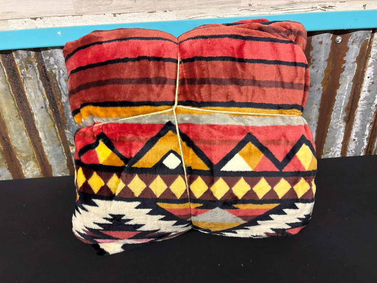 Southwestern Rustic Aztec Pattern King Blanket