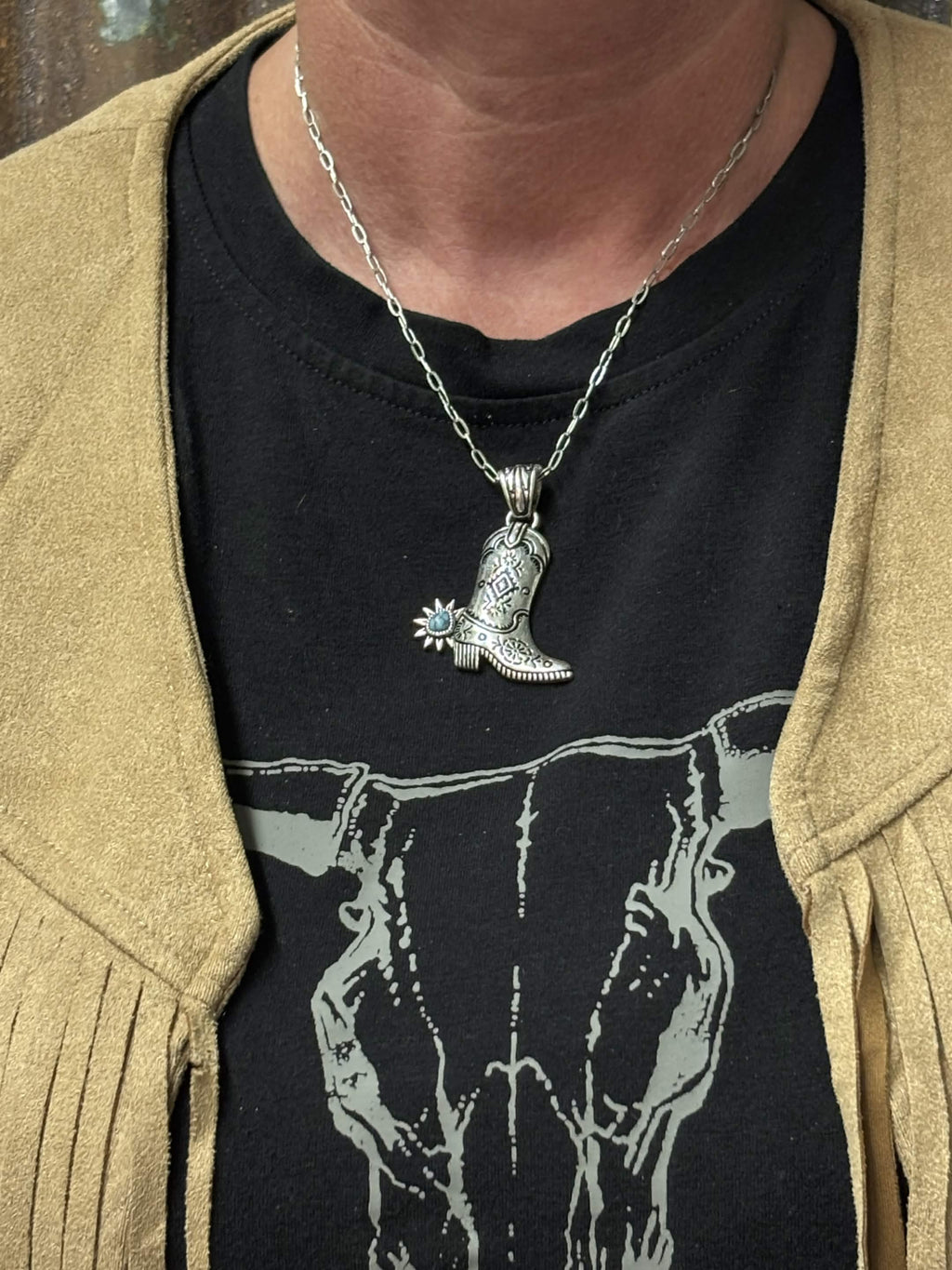 Western Cowboy Boot Pendant Necklace