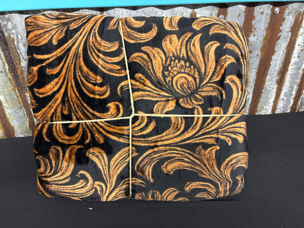 Reversible Western Floral Damask & Cowhide Print 2‑Ply King Blanket