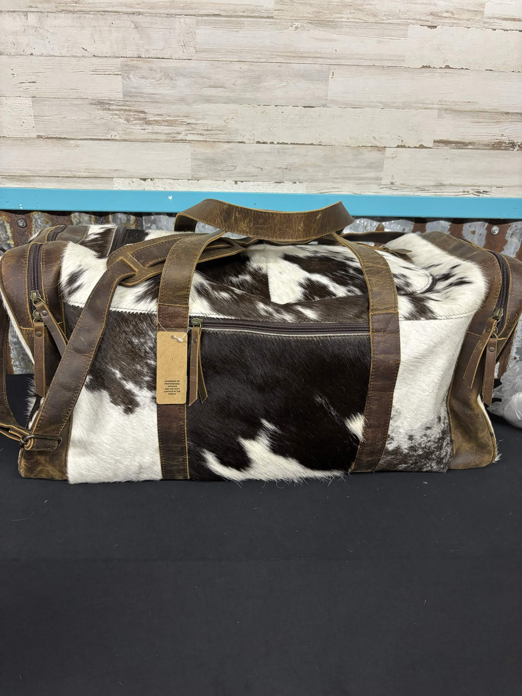 Black & White Cowhide Weekender Duffel Bag