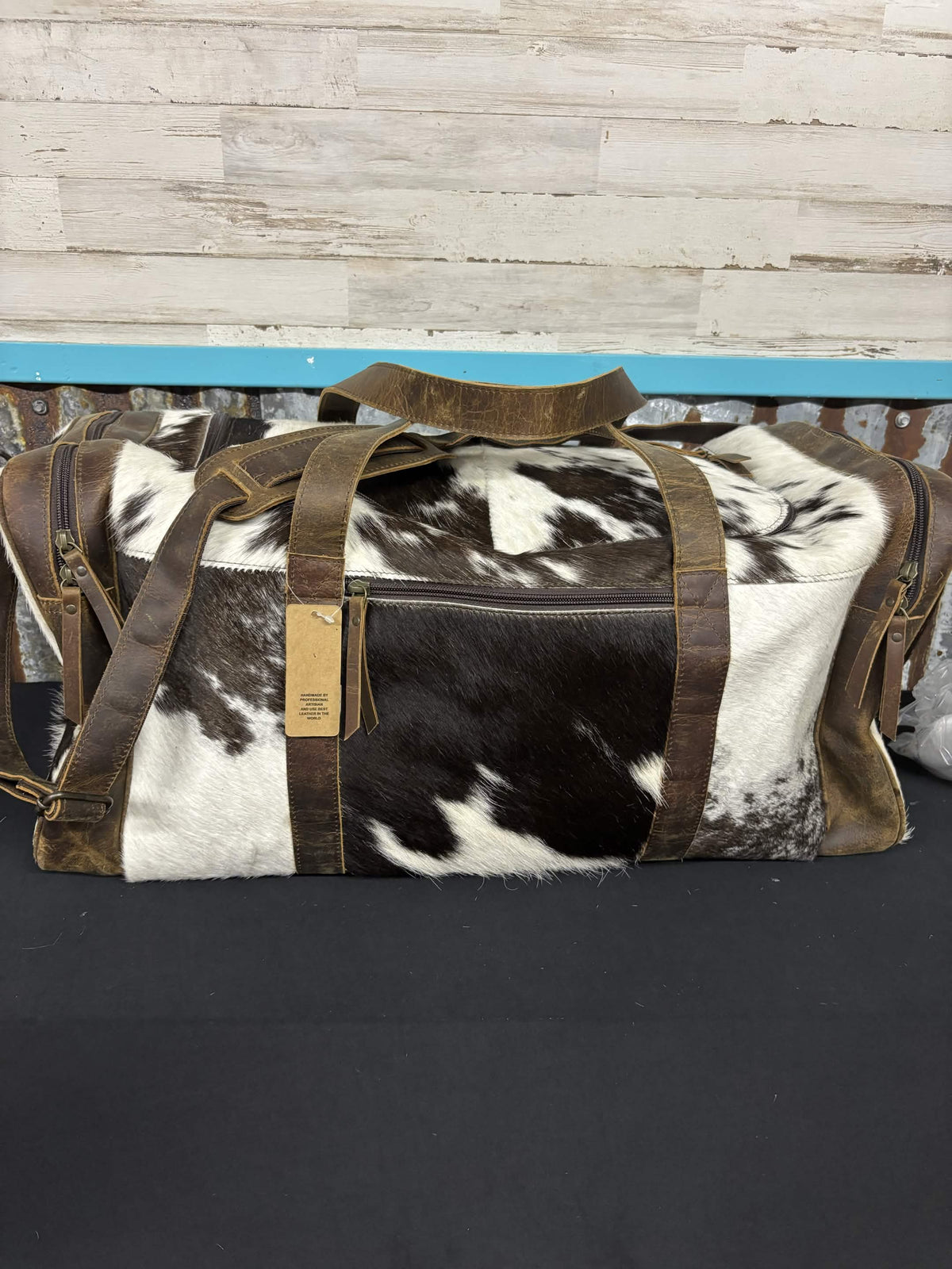 Black & White Cowhide Weekender Duffel Bag