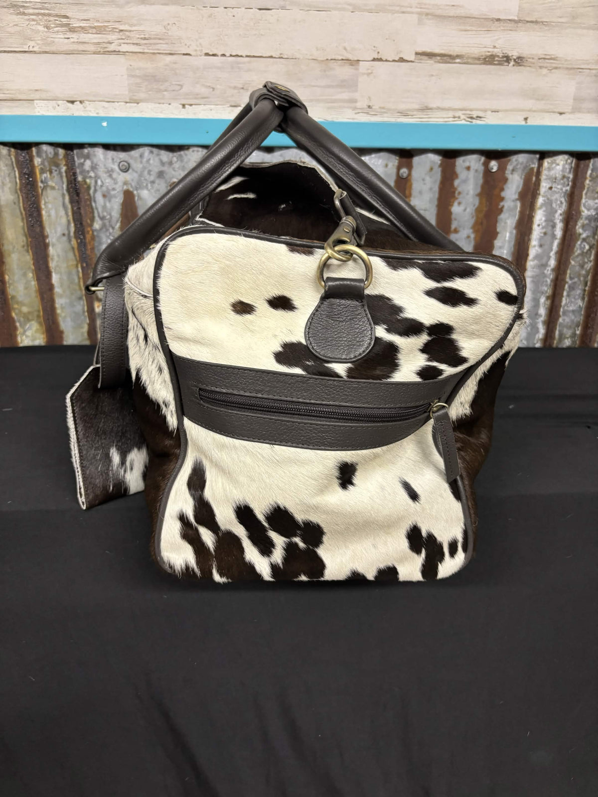 Premium Hair-On Hide & Leather Travel Duffel with Inlay Strap