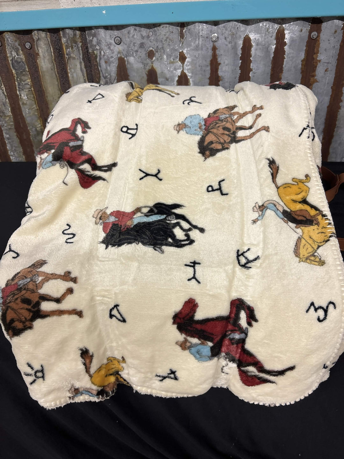 Western Cowboy Branded Sherpa‑Backed Queen Blanket