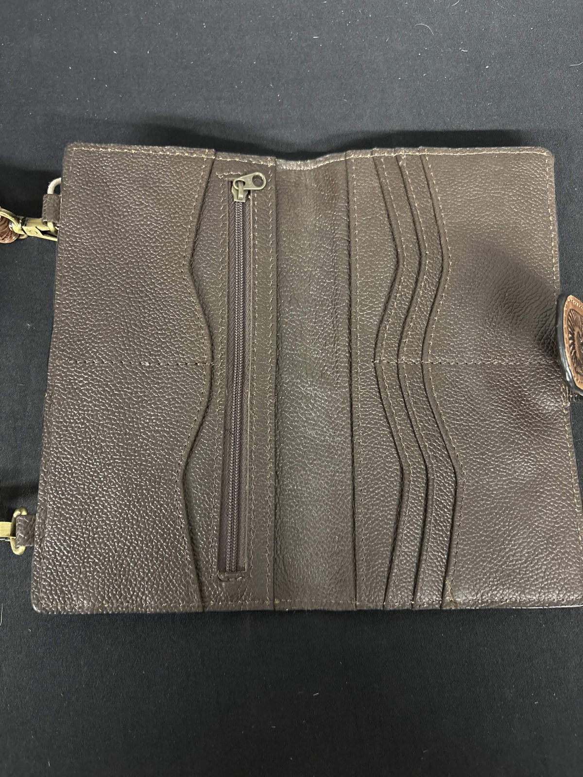 Western Floral Tooled Leather & Cowhide Crossbody Wallet
