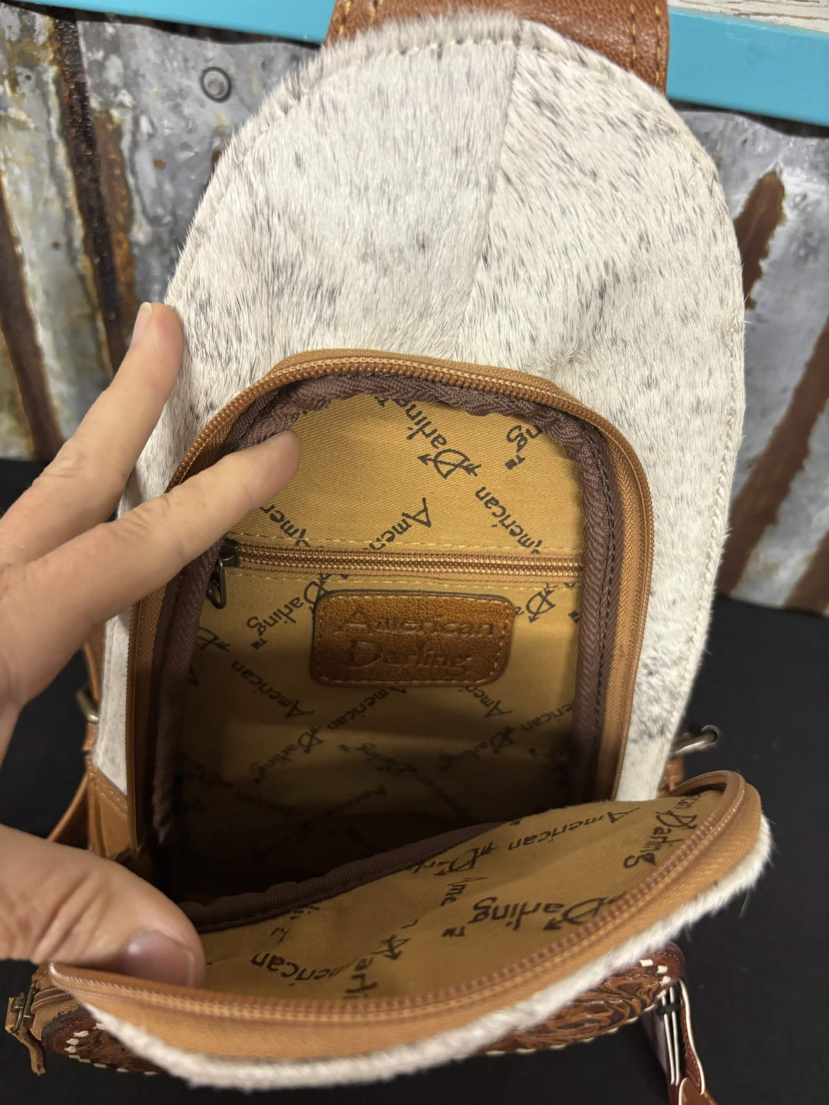 American Darling Cowhide & Floral Tooled Leather Concealed Carry Sling Bag