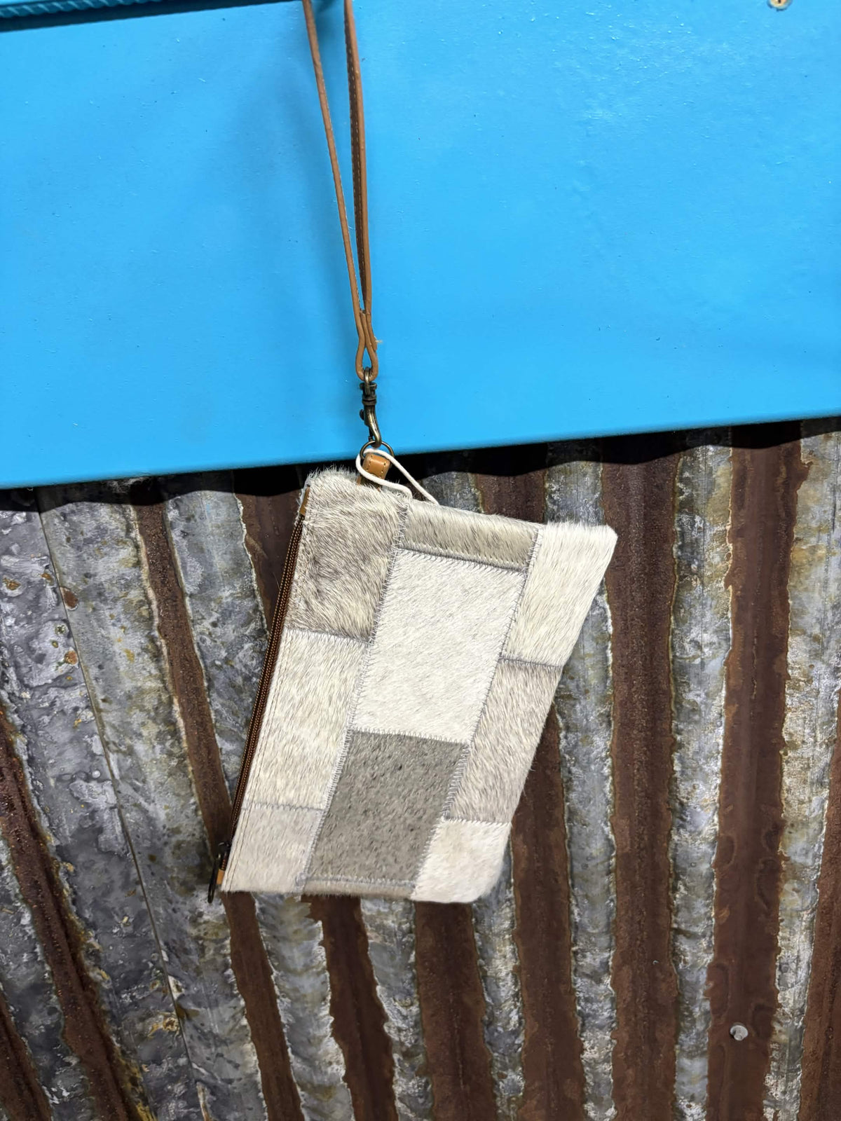 Genuine Hair-On Cowhide Zipper Wristlet Pouch