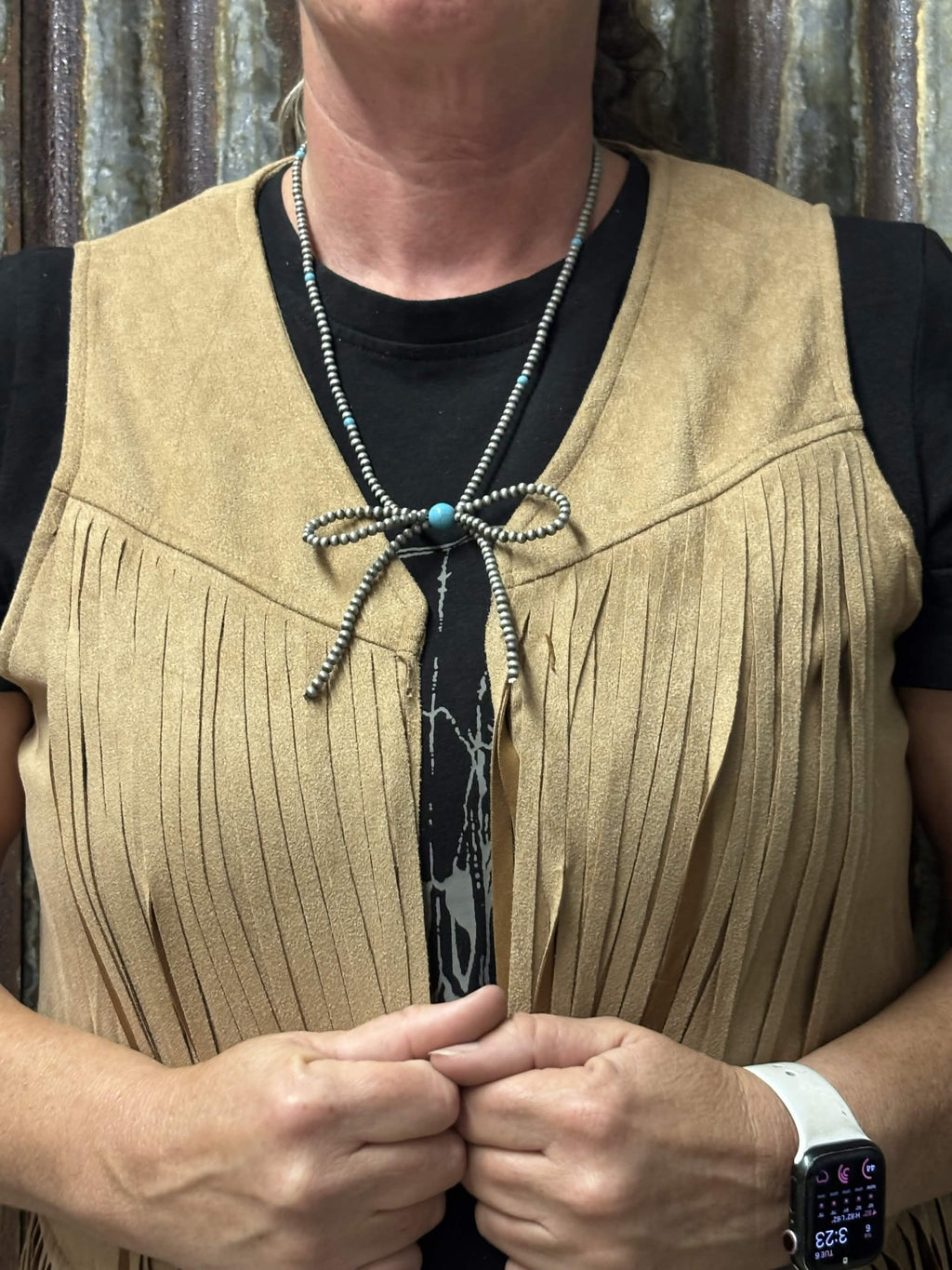 Turquoise Silver Beaded Bow Necklace