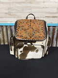 Western Floral Tooled Leather & Hair-On Hide Concealed Carry Backpack