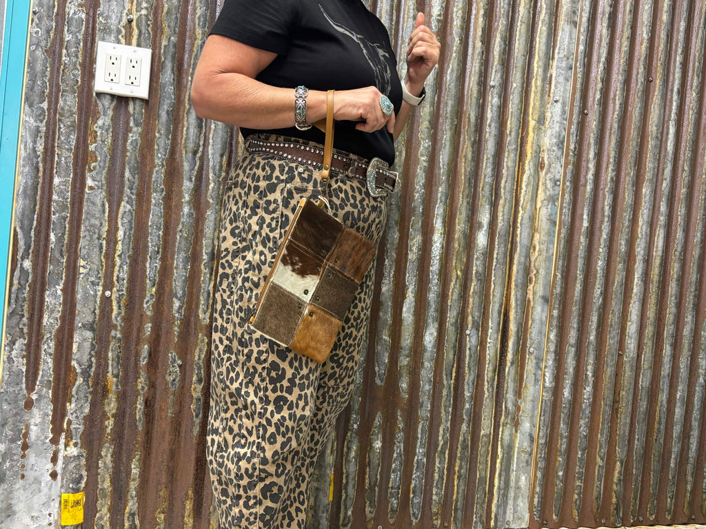Rustic Patchwork & Cowhide Wristlet Wallet