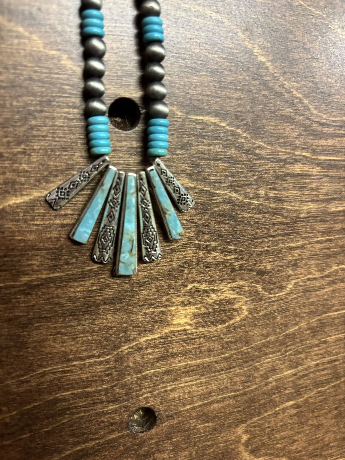 Western Turquoise Inlay Fan Pendant Necklace