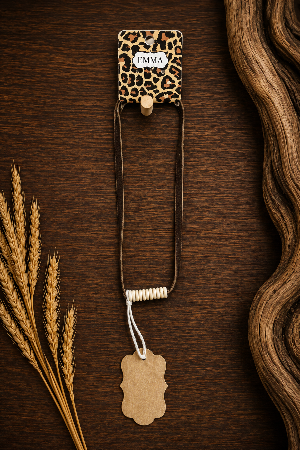 Faux Leather and Bead Necklace