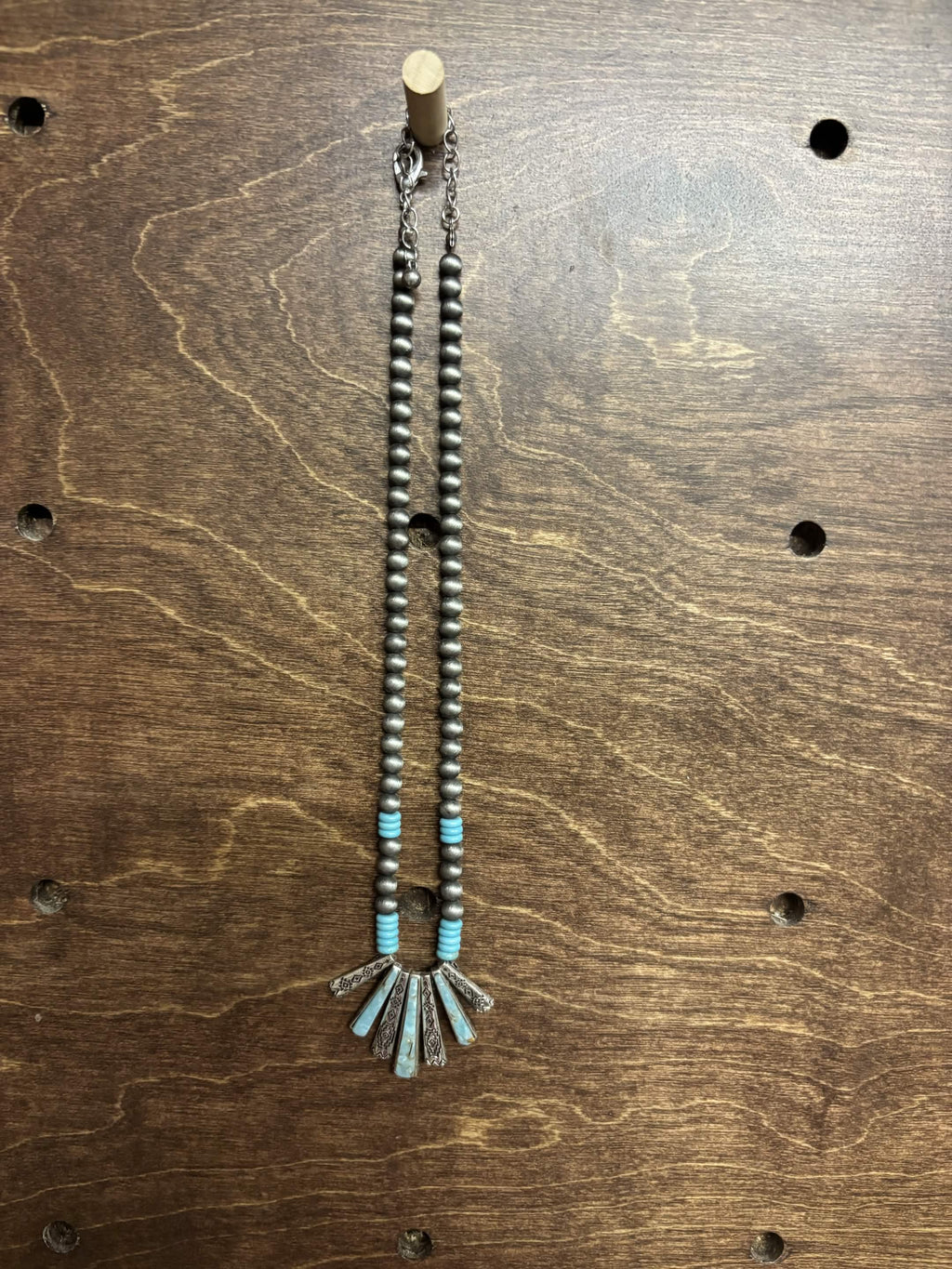 Western Turquoise Inlay Fan Pendant Necklace