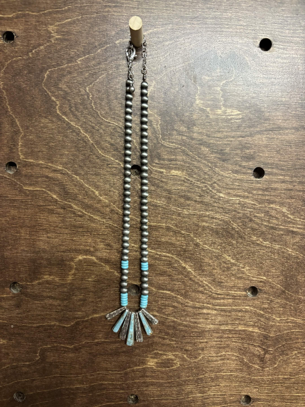 Western Turquoise Inlay Fan Pendant Necklace