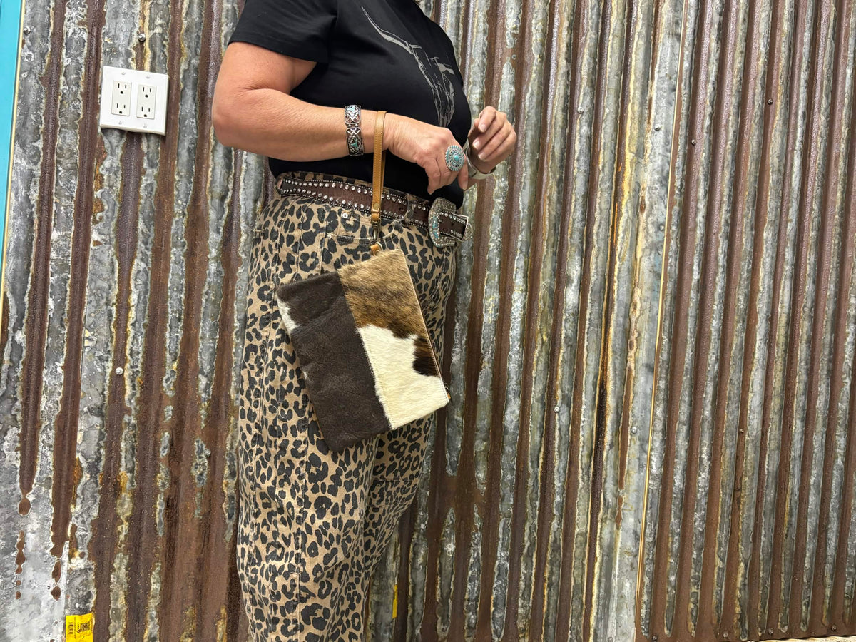 Rustic Patchwork & Cowhide Wristlet Wallet