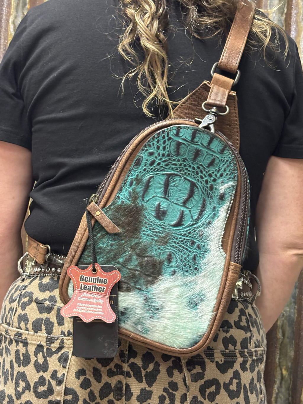 American Darling Turquoise Gator Embossed Cowhide Sling Bag