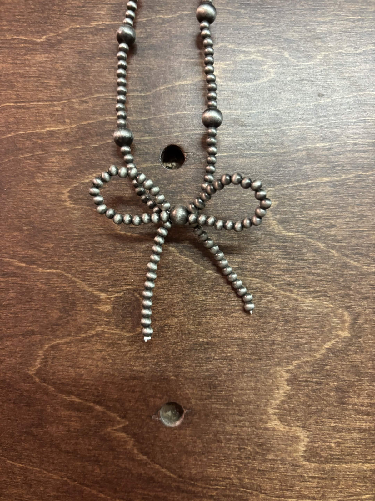 Silver Style Bow Beaded Necklace