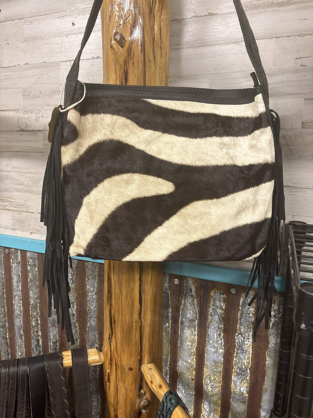 Handcrafted Genuine Zebra Hide Shoulder Bag