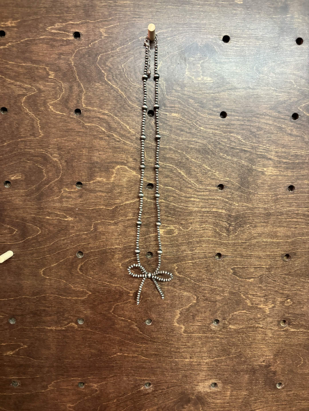 Silver Style Bow Beaded Necklace
