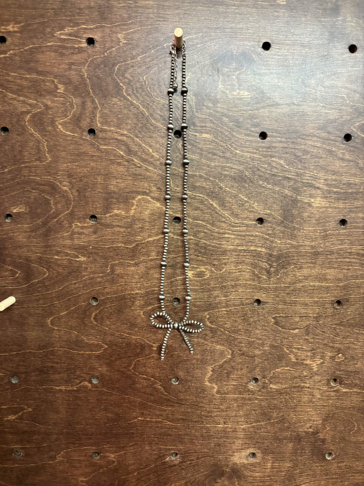 Silver Style Bow Beaded Necklace