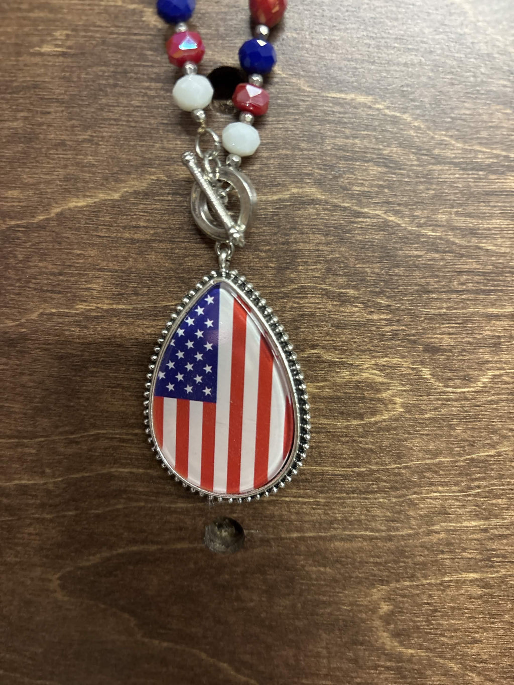 Patriotic Beaded American Flag Teardrop Necklace