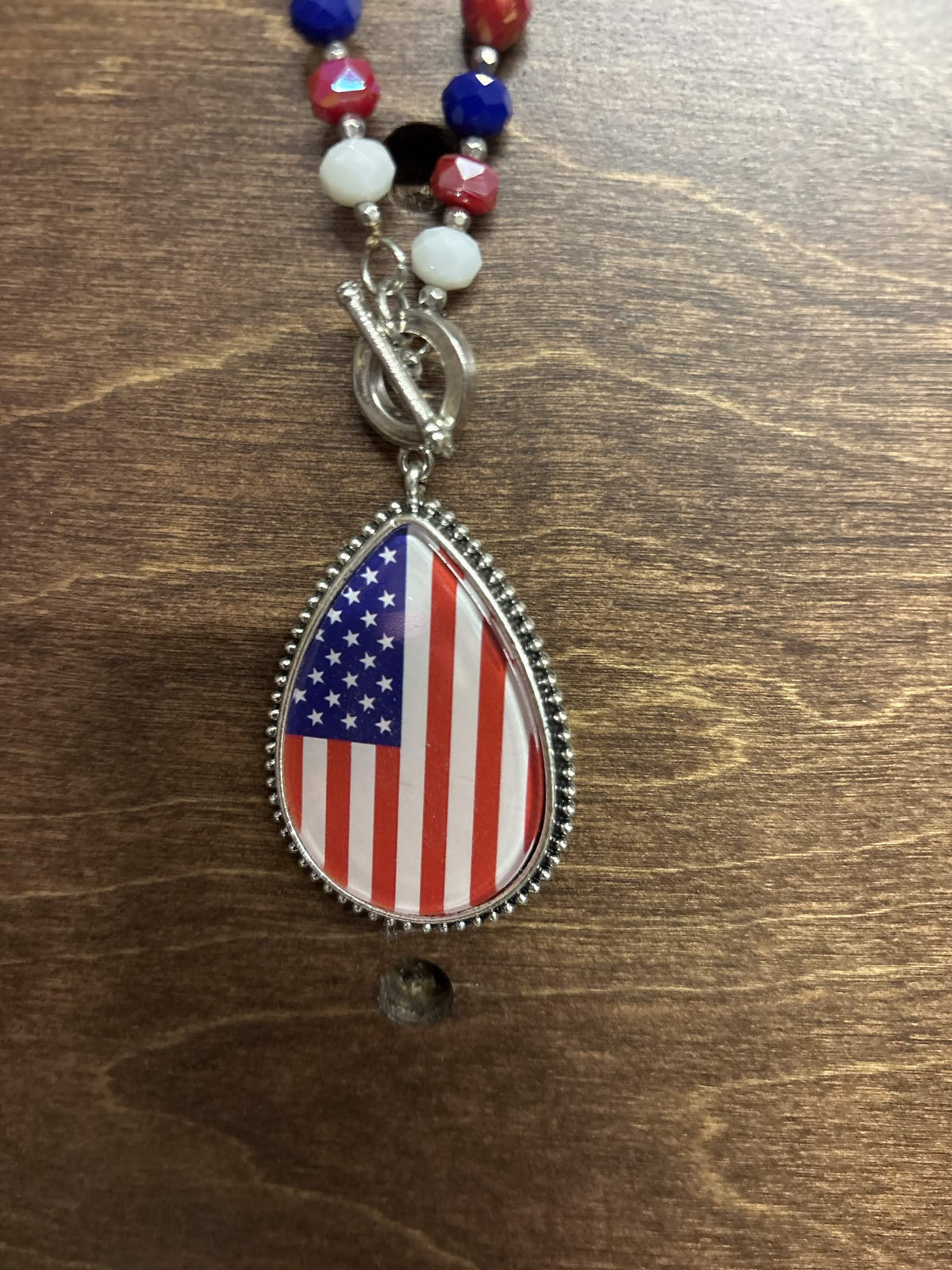 Patriotic Beaded American Flag Teardrop Necklace