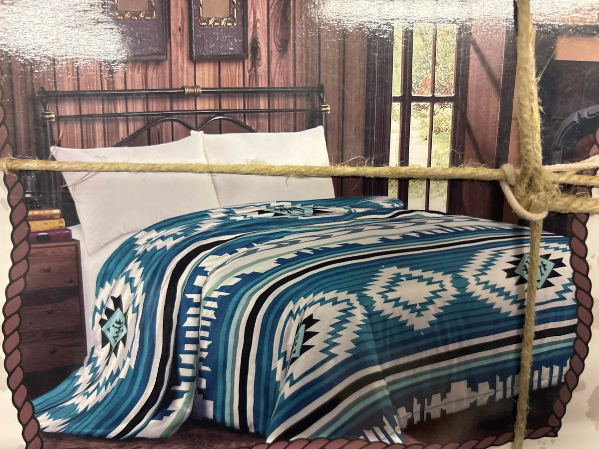 Southwestern Teal & White Arrow Diamond Pattern King Blanket