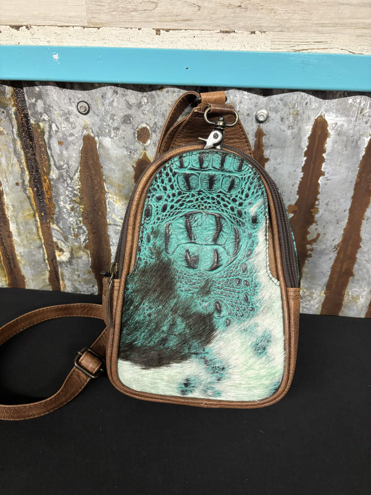 American Darling Turquoise Gator Embossed Cowhide Sling Bag