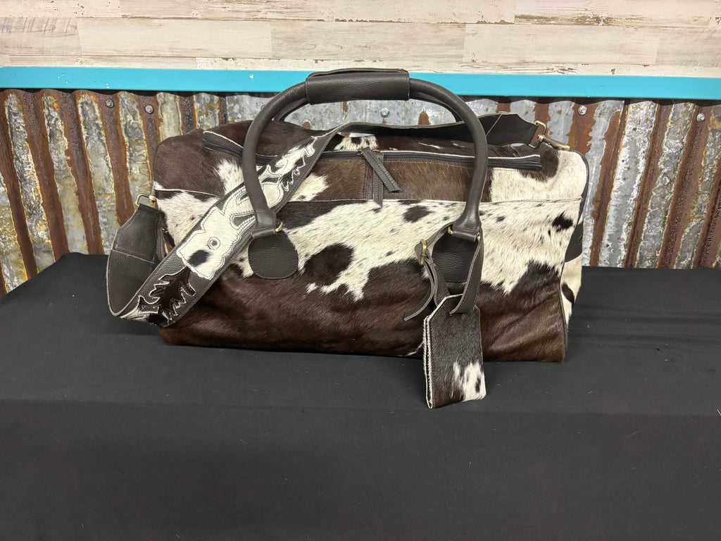 Premium Hair-On Hide & Leather Travel Duffel with Inlay Strap