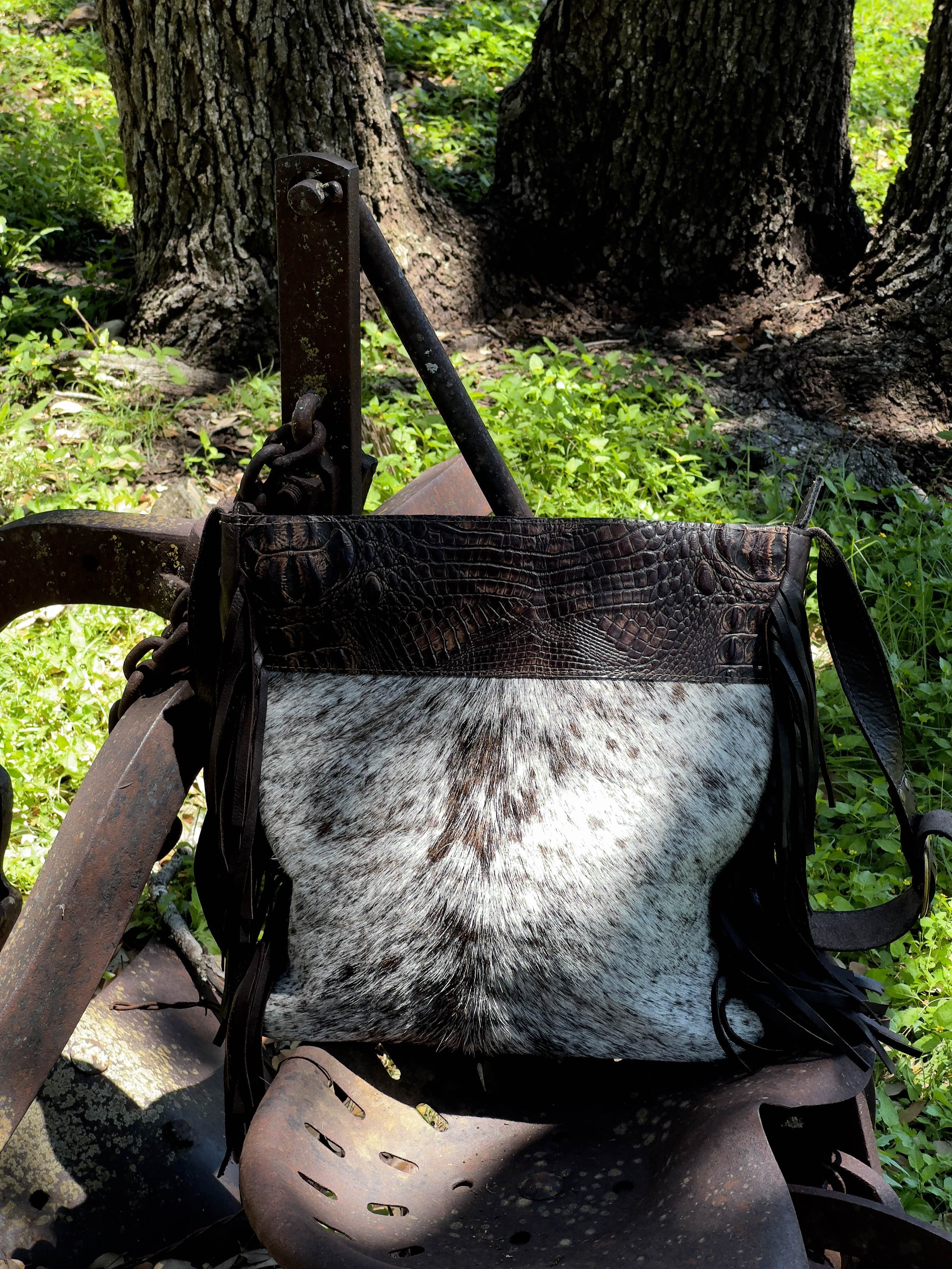 Large Cowhide Purse with Brown Leather