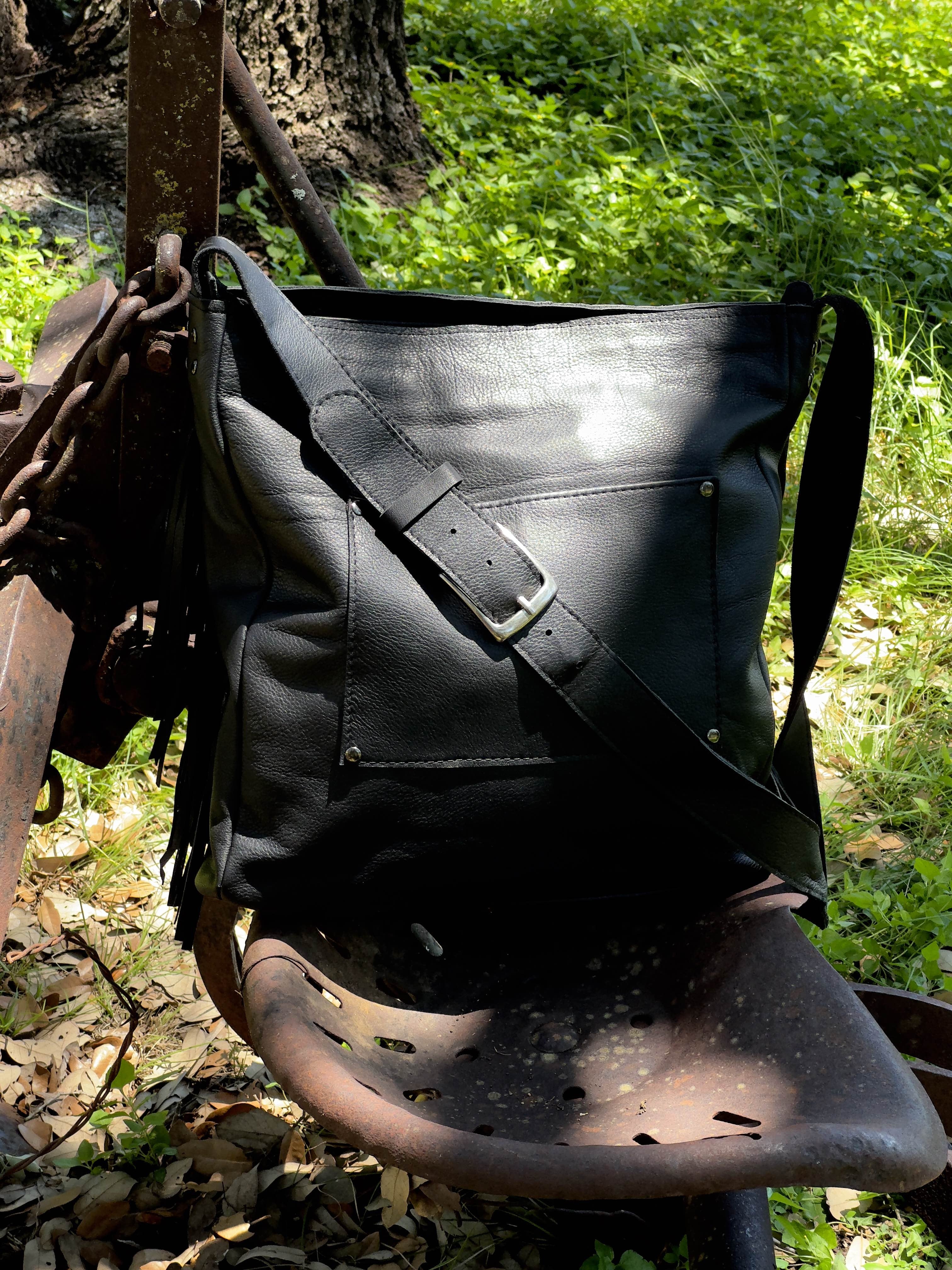 Large Cowhide and Black Leather Bag