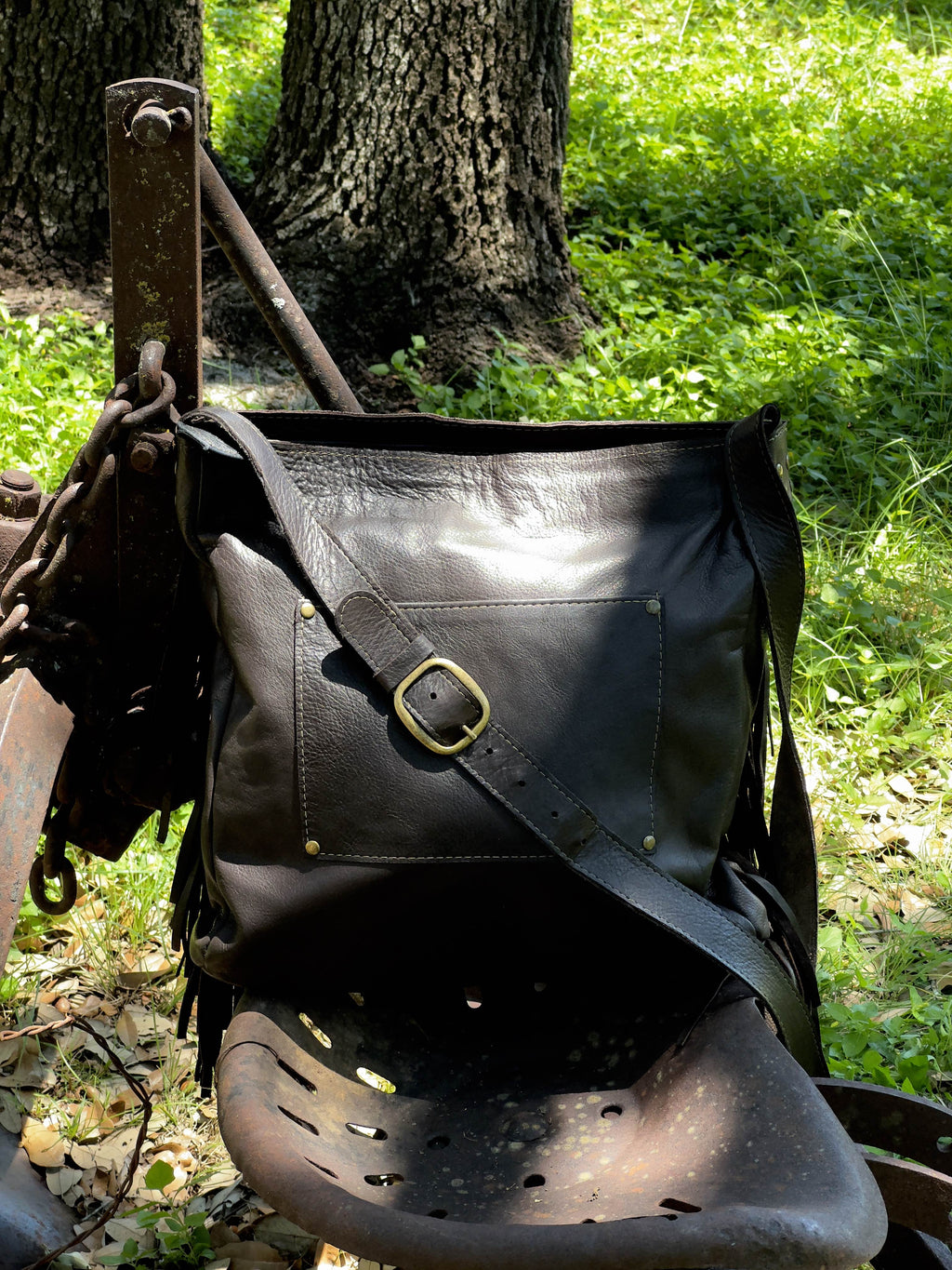 Large Cowhide Purse with Brown Leather
