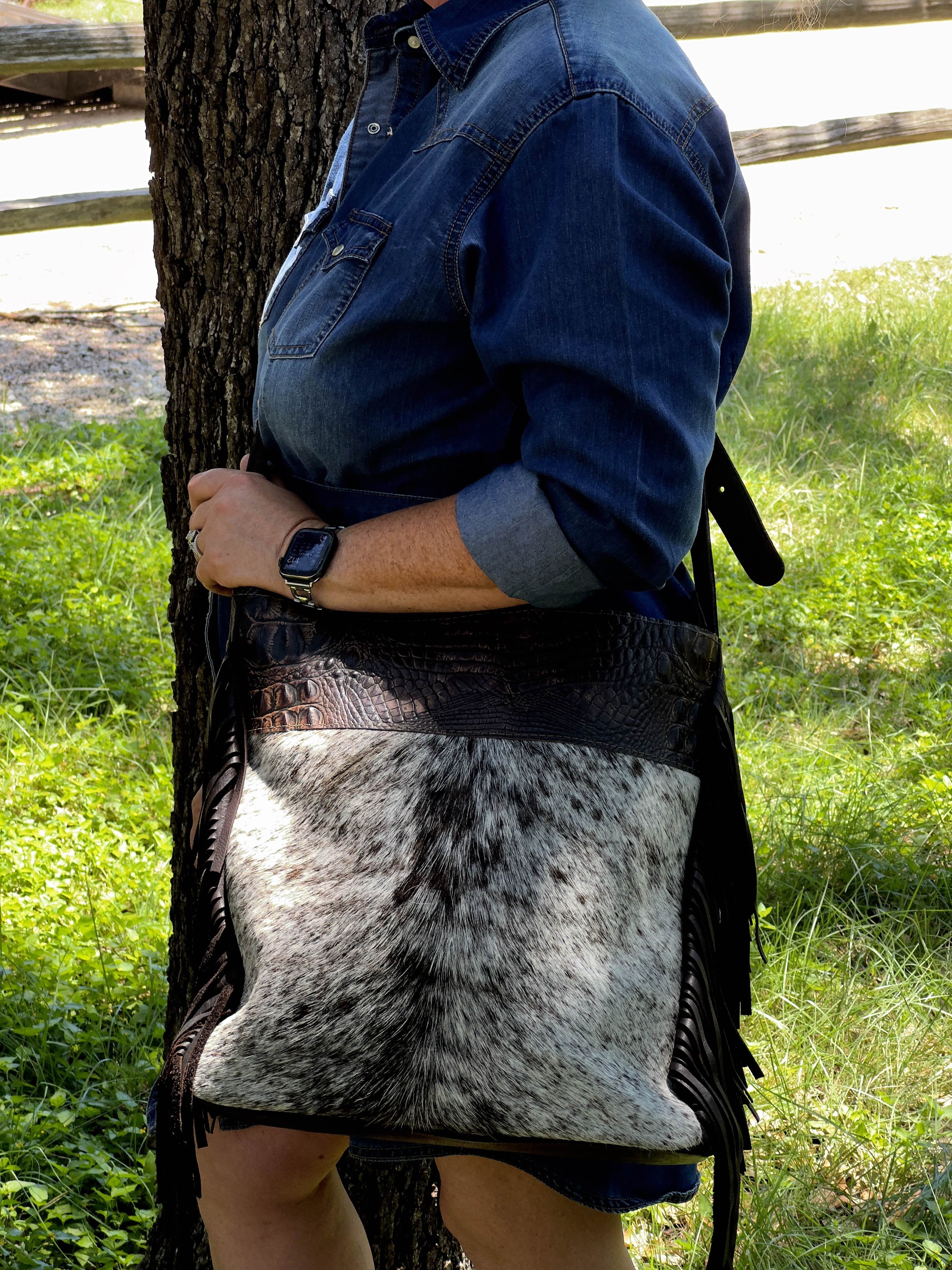 Large Cowhide Purse with Brown Leather
