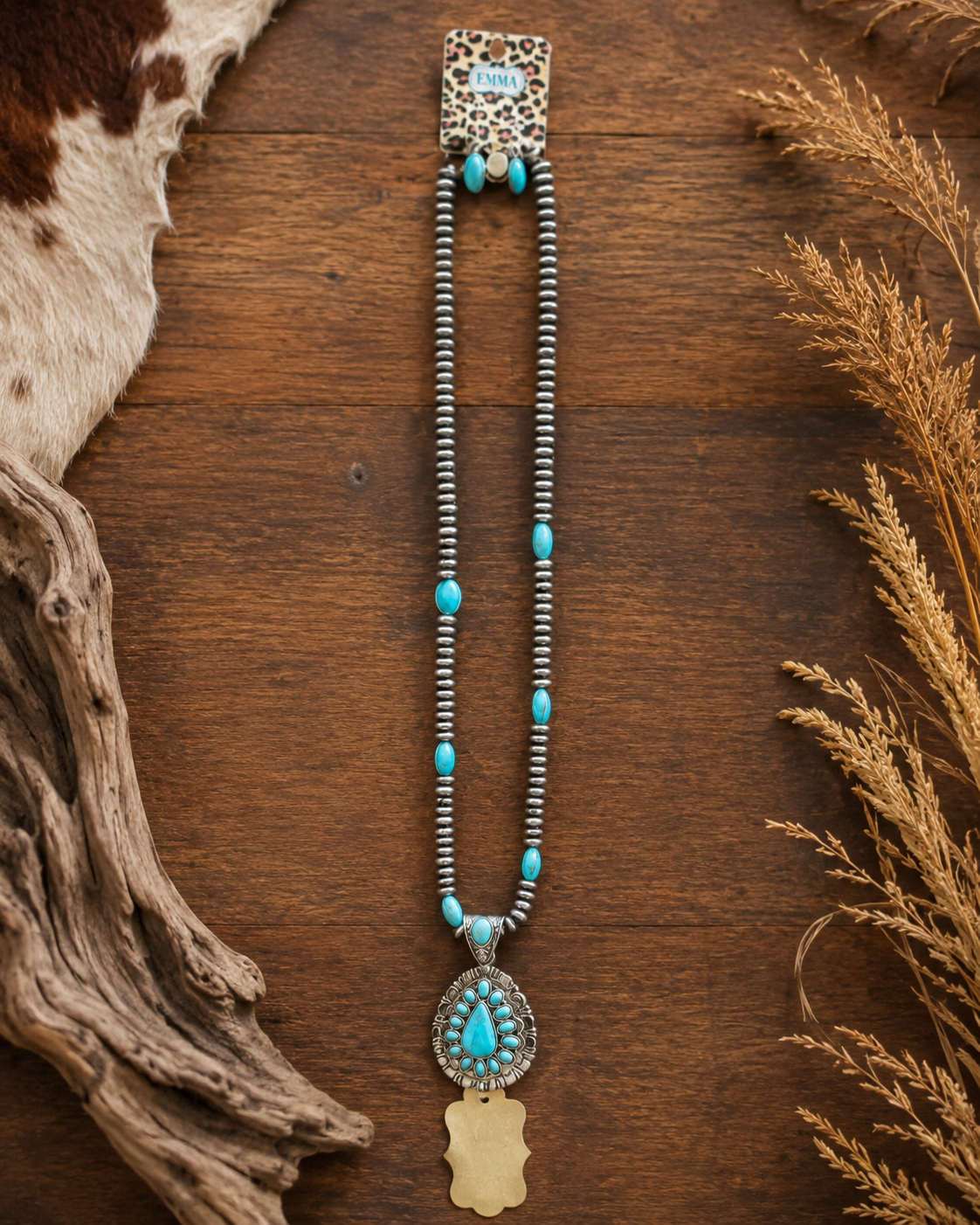 Squash Blossom Turquoise Teardrop Necklace