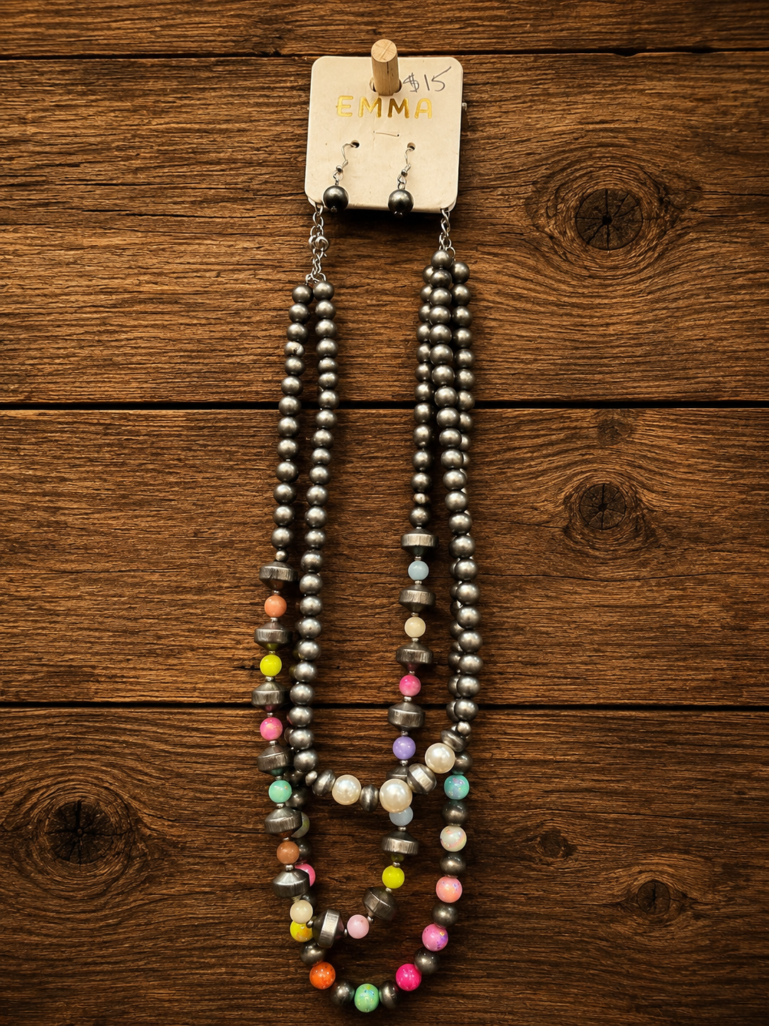 Silver and Multi Color Beaded Layered Necklace