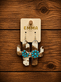 Animal Print Cactus Earrings with Squash Blossom Accent
