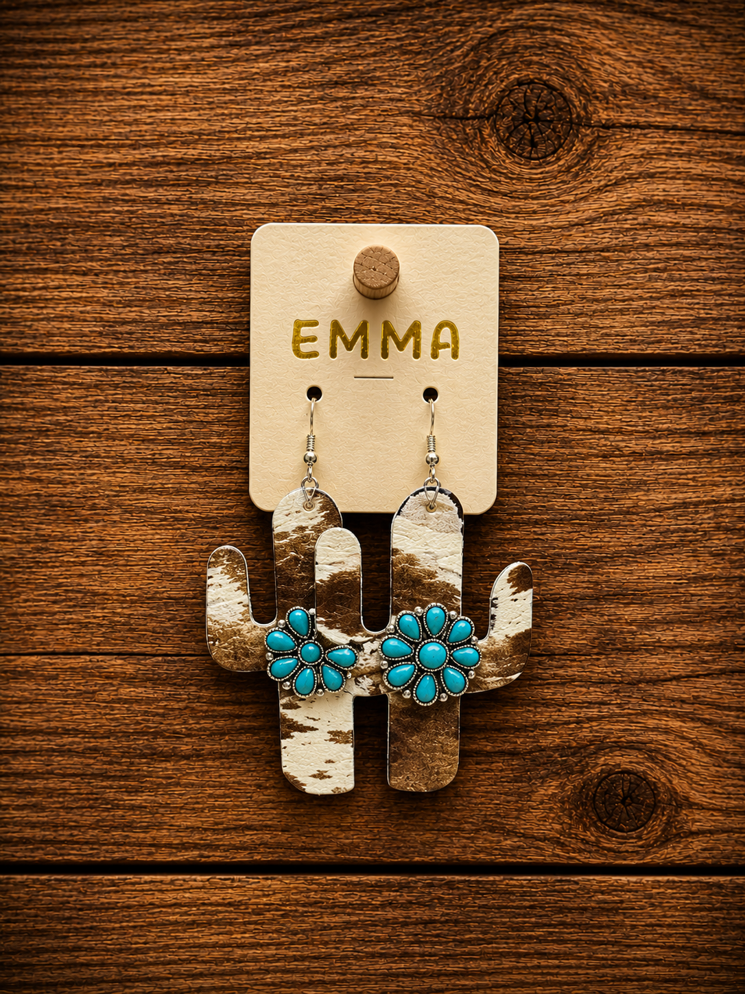 Animal Print Cactus Earrings with Squash Blossom Accent